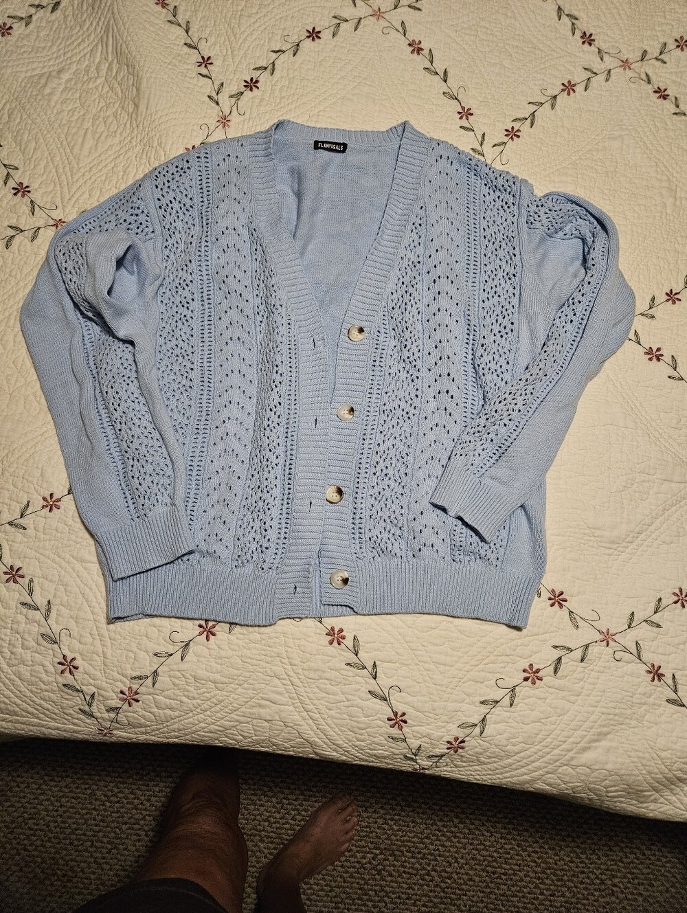 Light Blue Open-Knit Button Cardigan - Unbranded